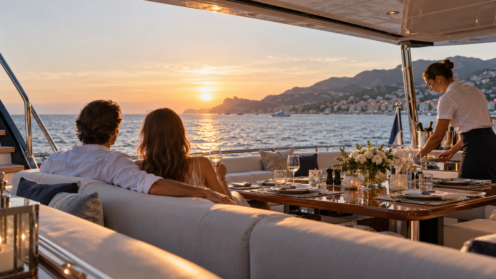 Expérience privée au coucher du soleil à bord d’un yacht